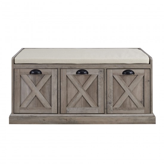 Willow 40" Farmhouse 3 Drawer Storage Bench - Grey Wash/Oatmeal Linen