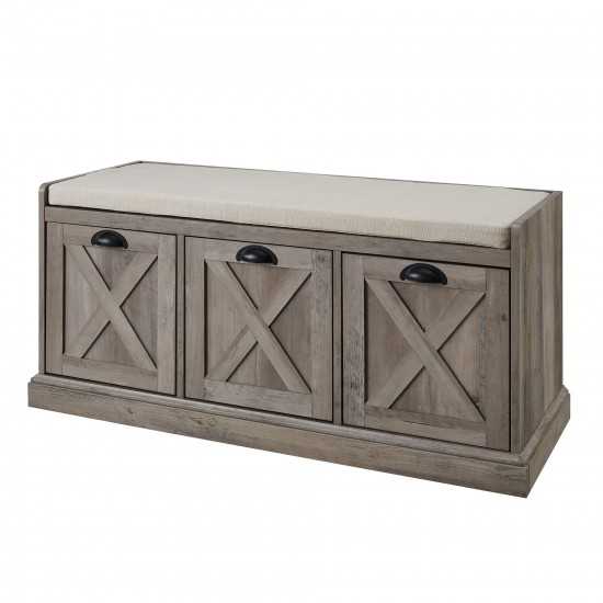 Willow 40" Farmhouse 3 Drawer Storage Bench - Grey Wash/Oatmeal Linen