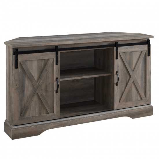 52" Sliding Barn Door Corner TV Stand - Grey Wash