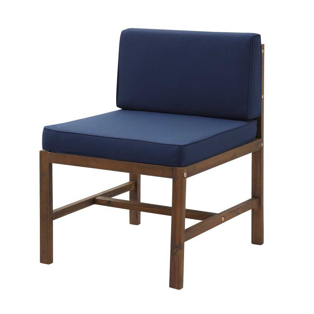 Sanibel Modular Acacia Patio Side Chair - Dark Brown/Navy Blue