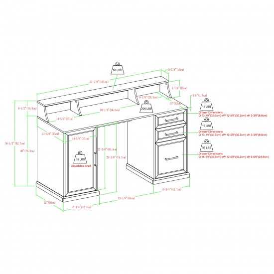 Gavin 58" 3 Drawer Computer Desk with Hutch - Dark Walnut