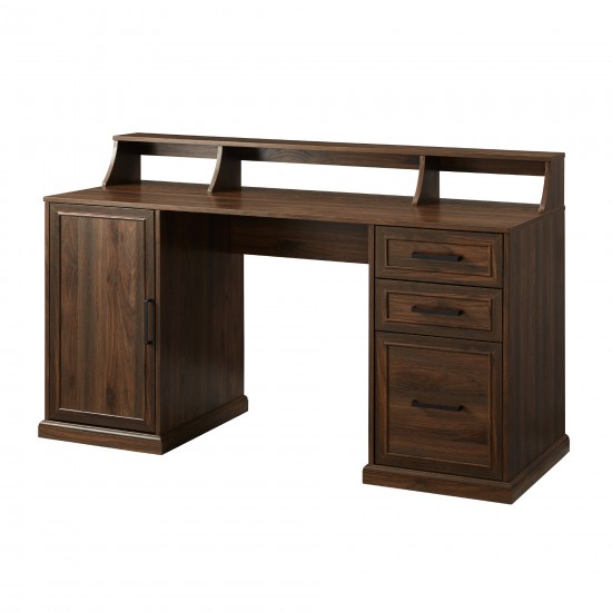 Gavin 58" 3 Drawer Computer Desk with Hutch - Dark Walnut