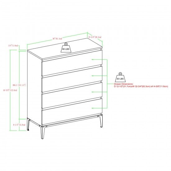 Elroy 36" Urban 4 Drawer Chest - English Oak