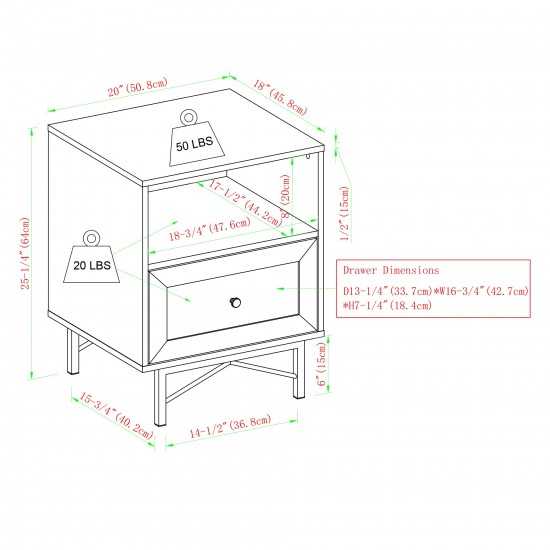 Gwen 20" 1 Drawer Modern Nightstand - Dark Walnut/White Poplar