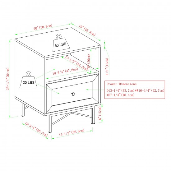 Gwen 20" 1 Drawer Modern Nightstand - Dark Walnut