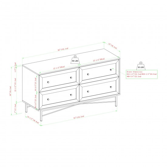 Gwen 56" 4 Drawer Modern Dresser - Dark Walnut/White Poplar