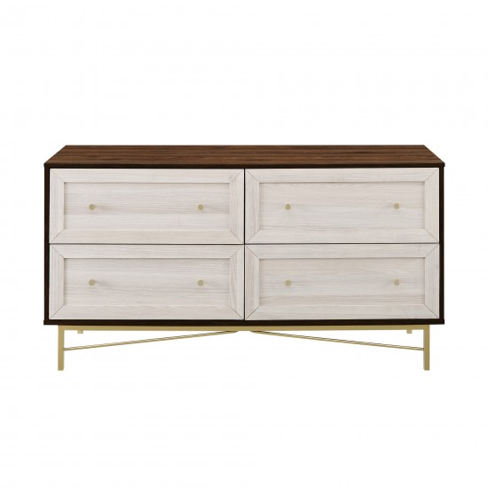 Gwen 56" 4 Drawer Modern Dresser - Dark Walnut/White Poplar