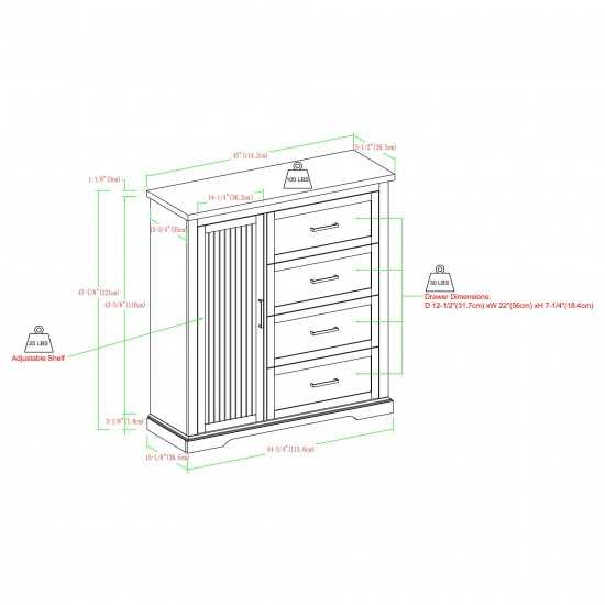 Jolene 45" 4 Drawer Grooved Wardrobe - Birch