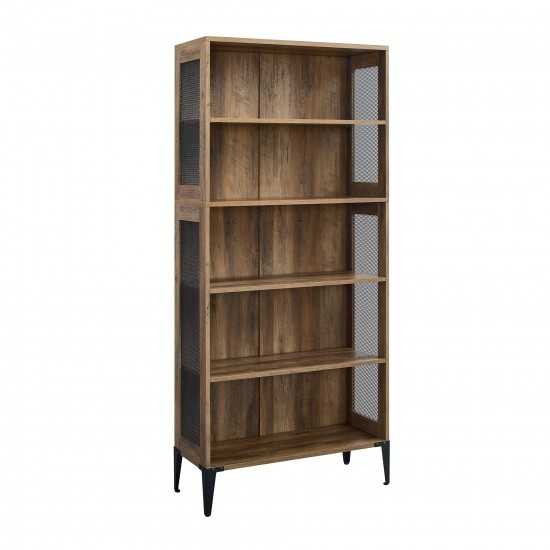 Jasper 68" Tall Bookshelf with Mesh Sides - Rustic Oak