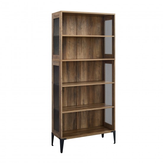 Jasper 68" Tall Bookshelf with Mesh Sides - Rustic Oak