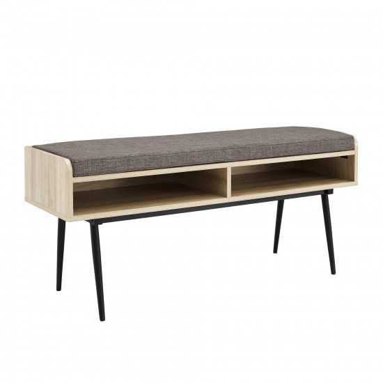 Diaz 44" Modern Bench with Front Storage and Cushion - Birch/Storm Grey