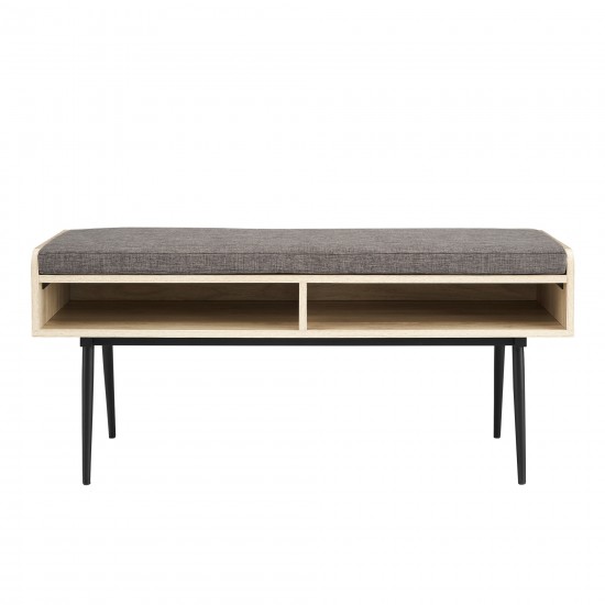 Diaz 44" Modern Bench with Front Storage and Cushion - Birch/Storm Grey