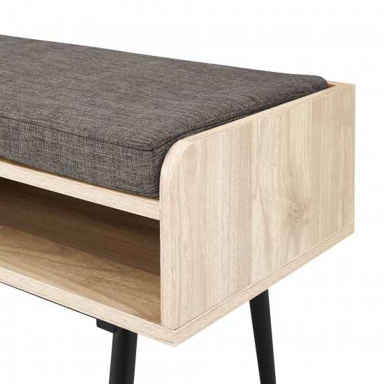 Diaz 44" Modern Bench with Front Storage and Cushion - Birch/Storm Grey