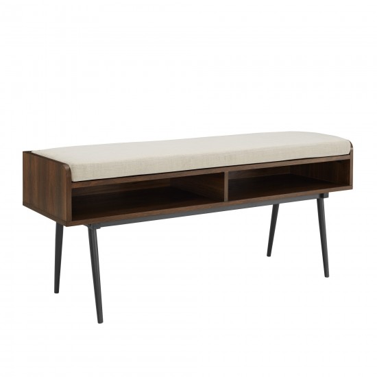 Diaz 44" Modern Bench with Front Storage and Cushion - Dark Walnut/Oatmeal