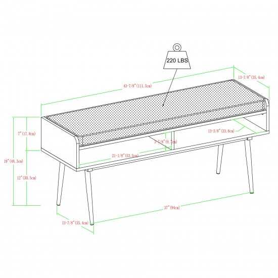 Diaz 44" Modern Bench with Front Storage and Cushion - Dark Walnut/Oatmeal