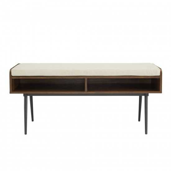 Diaz 44" Modern Bench with Front Storage and Cushion - Dark Walnut/Oatmeal