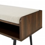 Diaz 44" Modern Bench with Front Storage and Cushion - Dark Walnut/Oatmeal