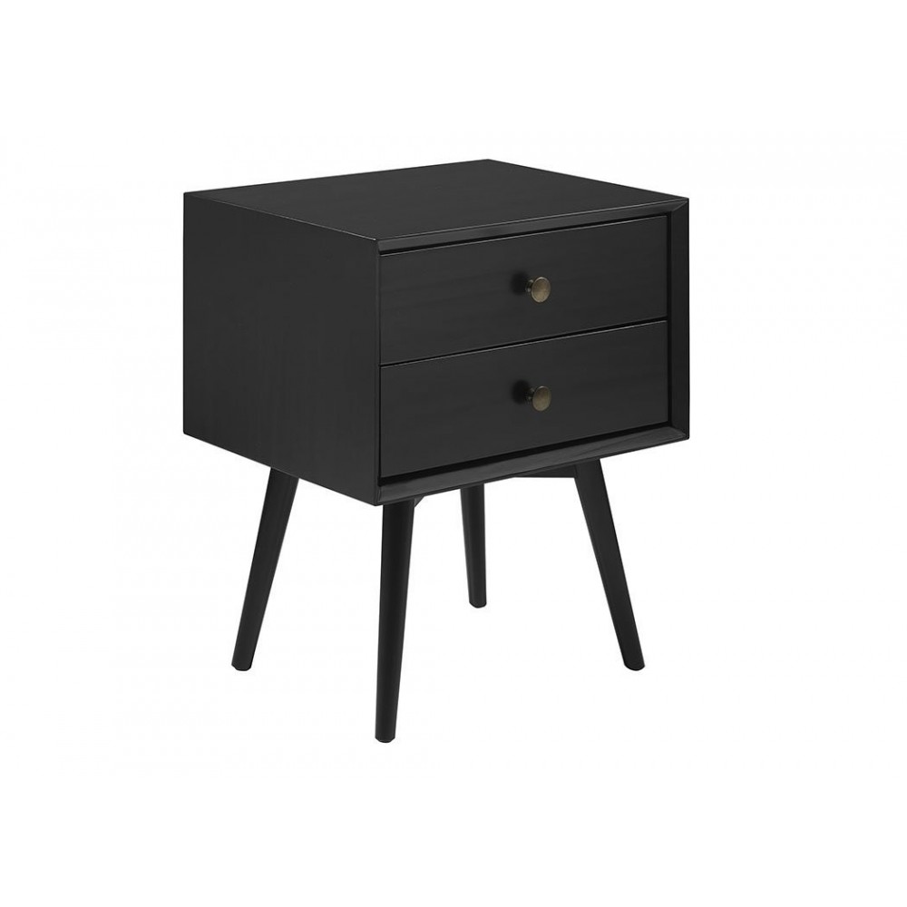 Mid Century Modern 2 Drawer Nightstand - Black