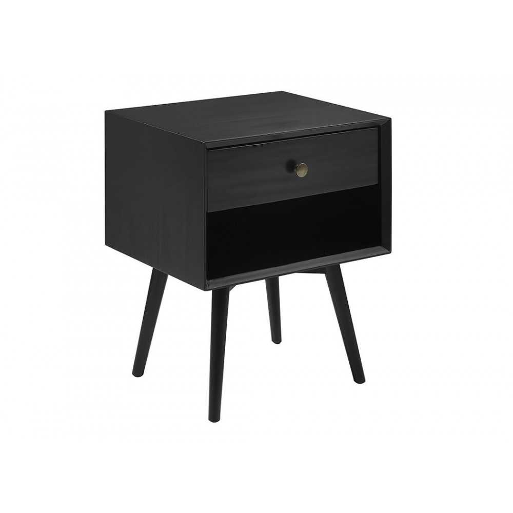 Mid Century Modern 1 Drawer Nightstand - Black