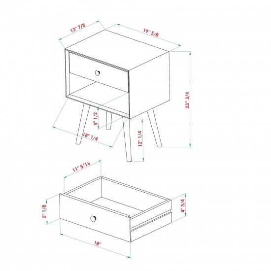 Mid Century Modern 1 Drawer Nightstand - White