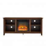 Simple 58" Fireplace TV Stand - Dark Walnut