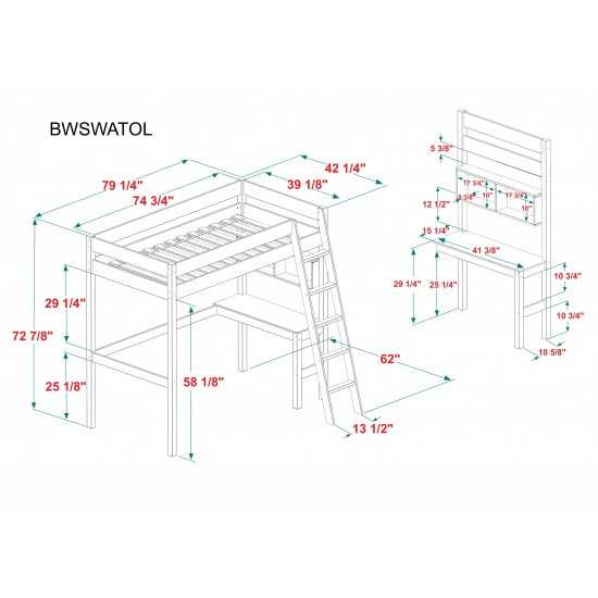 Swan Solid Wood Loft Bed with Desk - Walnut