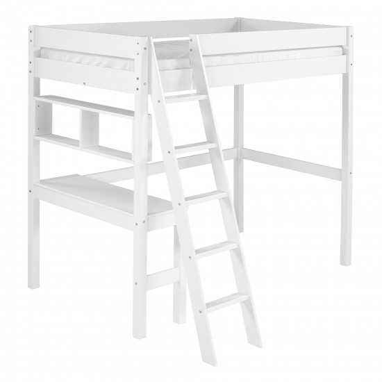 Swan Solid Wood Loft Bed with Desk - White