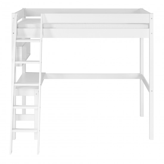 Swan Solid Wood Loft Bed with Desk - White