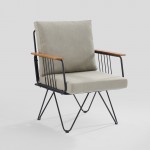 Modern Metal and Wood Detail Hairpin Leg Patio Chair – Sandstone