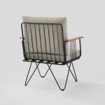 Modern Metal and Wood Detail Hairpin Leg Patio Chair – Sandstone