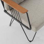 Modern Metal and Wood Detail Hairpin Leg Patio Chair – Sandstone