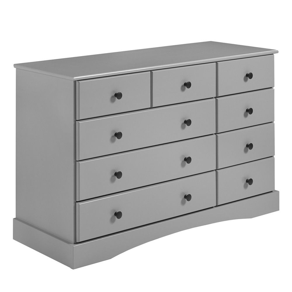 Classic 9 Drawer Solid Wood Top Dresser with Metal Hardware – Grey