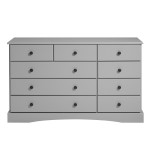 Classic 9 Drawer Solid Wood Top Dresser with Metal Hardware – Grey