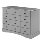 Classic 9 Drawer Solid Wood Top Dresser with Metal Hardware – Grey