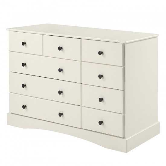 Classic 9 Drawer Solid Wood Top Dresser with Metal Hardware – White