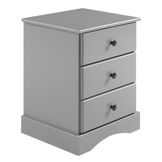 Classic 3 Drawer Solid Wood Top Nightstand – Grey