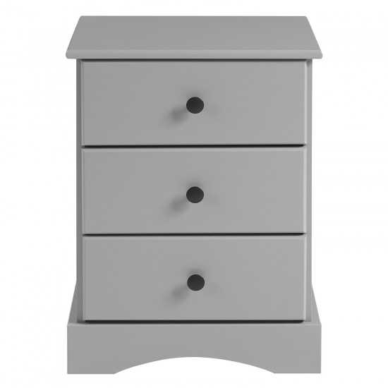 Classic 3 Drawer Solid Wood Top Nightstand – Grey