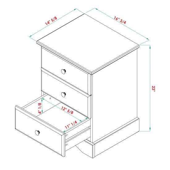 Classic 3 Drawer Solid Wood Top Nightstand – White