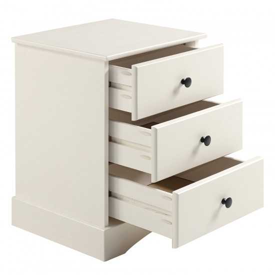 Classic 3 Drawer Solid Wood Top Nightstand – White