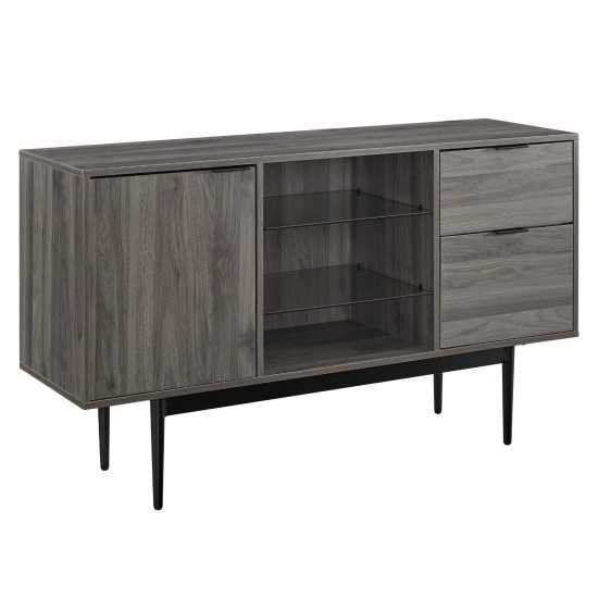 Contemporary Two-Tone Glass Shelf Sideboard – Slate Grey