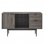 Contemporary Two-Tone Glass Shelf Sideboard – Slate Grey