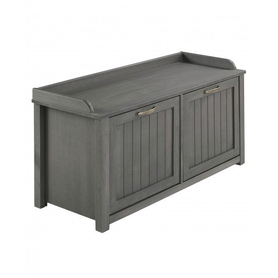 Farmhouse Tray Top Grooved Drop Down Shoe Storage Entry Bench – Grey Wash