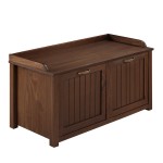 Modern Farmhouse Tray Top Grooved Drop Down Shoe Storage Entry Bench – Walnut