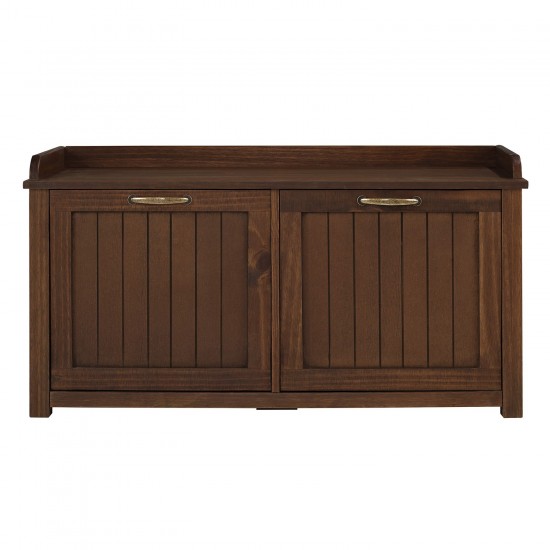 Modern Farmhouse Tray Top Grooved Drop Down Shoe Storage Entry Bench – Walnut