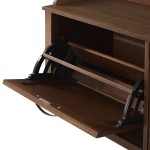 Modern Farmhouse Tray Top Grooved Drop Down Shoe Storage Entry Bench – Walnut