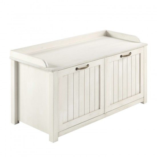 Farmhouse Tray Top Grooved Drop Down Shoe Storage Entry Bench – White Wash