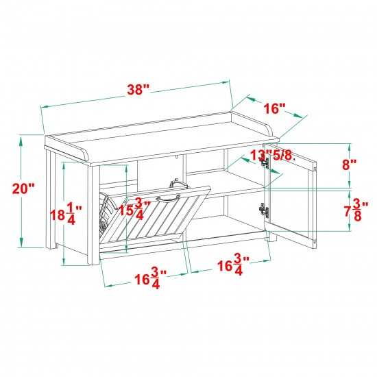 Farmhouse Tray Top Grooved Drop Down Shoe Storage Entry Bench – White Wash