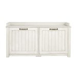 Farmhouse Tray Top Grooved Drop Down Shoe Storage Entry Bench – White Wash