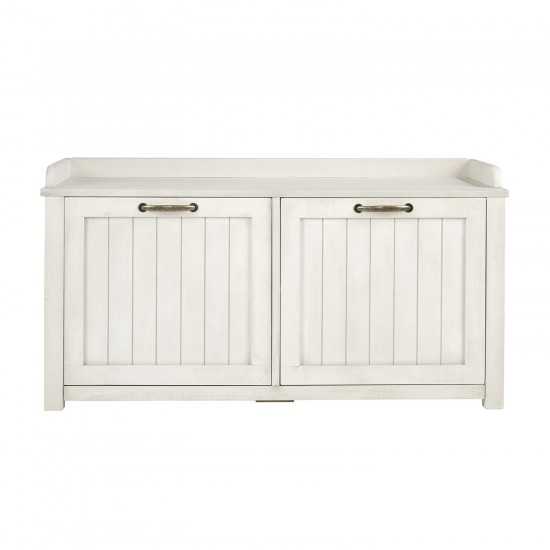 Farmhouse Tray Top Grooved Drop Down Shoe Storage Entry Bench – White Wash