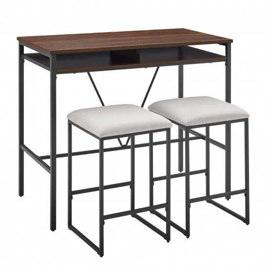 2 Tier Metal Inverted A Frame Dining Counter with Stools – Dark Walnut/Grey